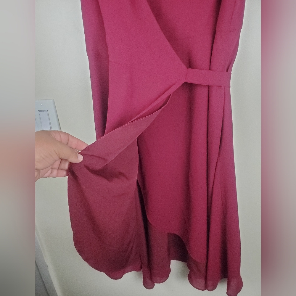 Oten Burgundy Wrap Midi Dress Size L - Picture 4 of 7